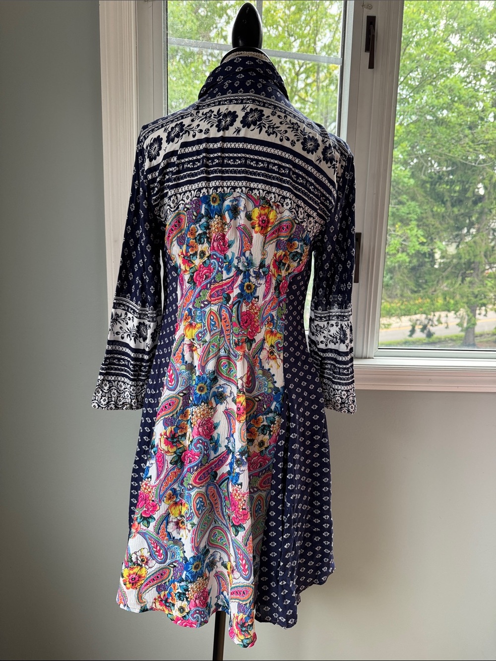 Aratta Silent Journey Patagonia floral boho blue pattern shirt dress small GUC
